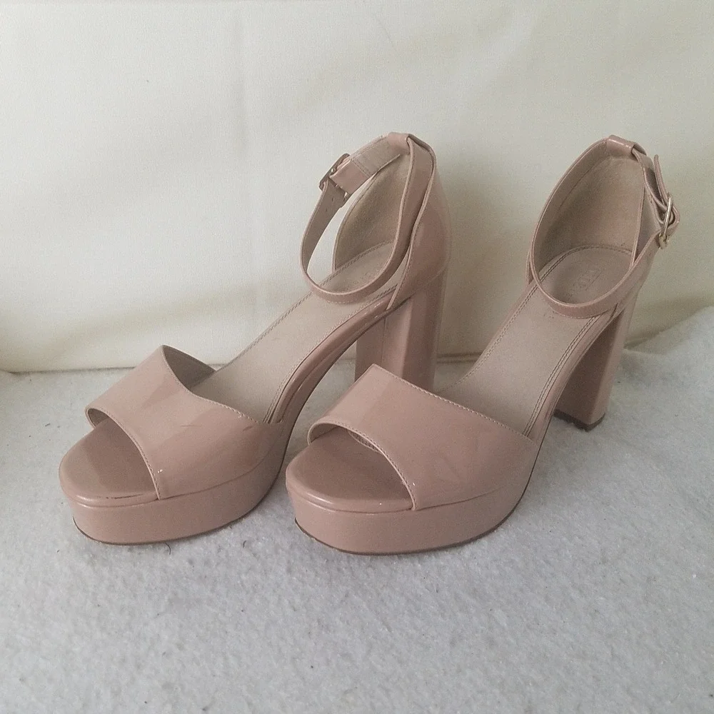 Asos Nude Patent Platform Chunky Heel Ankle Strap Sandals‎ Women's 9